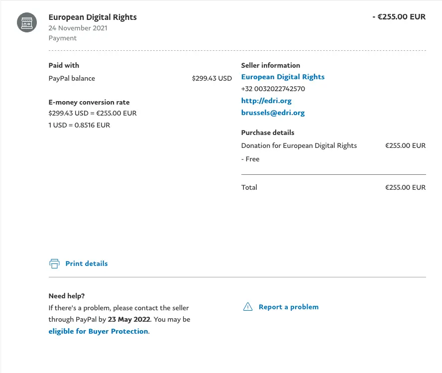 European rights donation proof